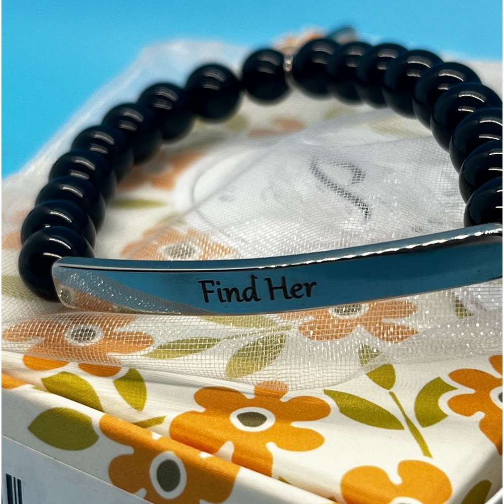 Plunder Find Her Bracelet~Stainless Steel bar, black beads~Inspirational New